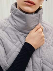 BizChic 拉鏈開襟馬甲絎縫大衣 - 黑色 - 查看 5