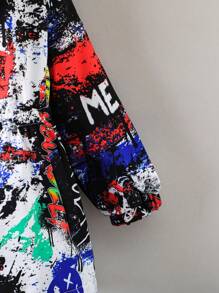 SHEIN Young Boy Graffiti Print Plush Lined Hooded Padded Coat Without Sweater - Multicolor - View 7