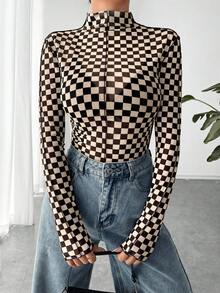 SHEIN EZwear In Kiểm tra Cổ giả Áo - Nhiều màu - Xem 6