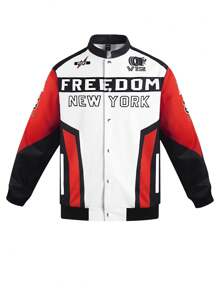 Manfinity LEGND 男士寬鬆字母印花彩色拼接機車外套 - 彩色 - 查看 3