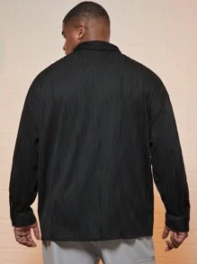 Manfinity Homme Men's Plus Size Solid Loose Fit Button Front Shirt - Black - View 2