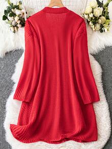 Celure Plus Dual Pocket Drop Shoulder Cardigan - Red - View 2