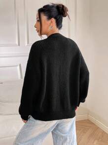 SHEIN Qutie Cárdigan con patrón floral de hombros caídos - Blanco y Negro - Ver 2