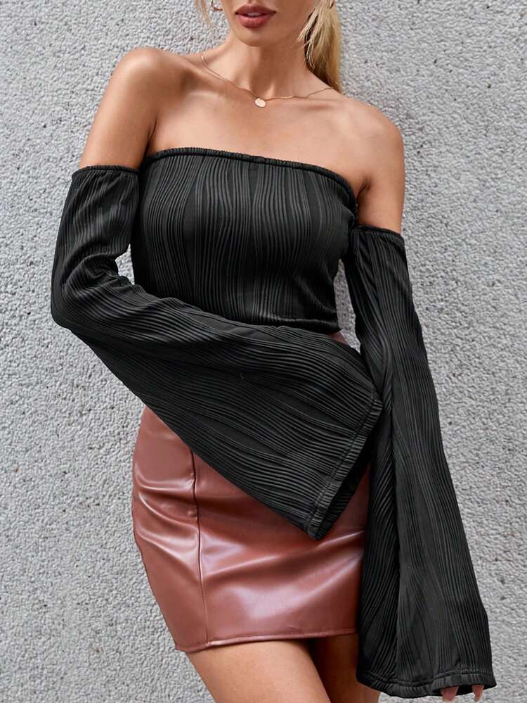 Off Shoulder Trumpet Sleeve Tee