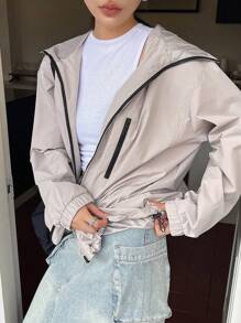 DAZY 拉链连帽外套女式夹克，秋季女装 - 卡其色 - 查看 2