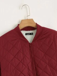 SHEIN EZwear 大码保暖内衬拉链飞行员绗缝加厚外套 - 酒紅色 - 查看 4