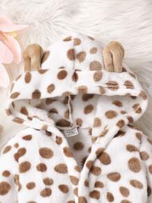 Baby Girl Cow Pattern 3D Ear Design Hooded Belted Flannel Robe - White - View 4