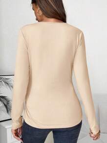 SHEIN Maternity Solid Ruched Side Tee - Apricot - View 2