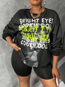 Slaydiva Plus Slogan Graphic Drop Shoulder Sweatshirt - Black - View 5