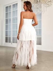 SHEIN Belle Layered Mesh Ruffle Trim Tube Wedding Dress - White - View 2