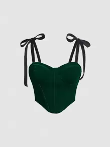 SHEIN MOD 肩上打結吊帶上衣 - 軍綠色 - 查看 1