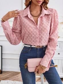 SHEIN Privé Solid Button Front Shirt - Pink - View 5