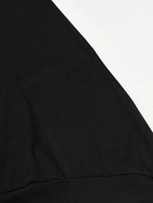 Solid Dual Pocket Oversized Sweatshirt - Black - View 5