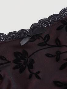 SHEIN MOD Vestido ajustado rojo y negro con estampado floral y encaje de contraste - Rojo - Ver 4