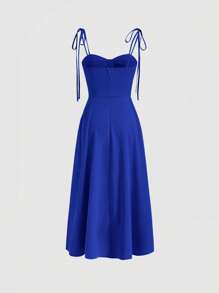SHEIN MOD Solid Tie Shoulder Cami Dress - Royal Blue - View 2