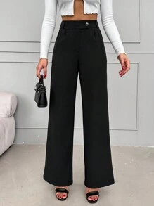 EURMUSE Slant Pocket Wide Leg Suit Pants - Black - View 4