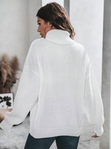 SHEIN Essnce 高領落肩袖套頭毛衣 - 白色 - 查看 2