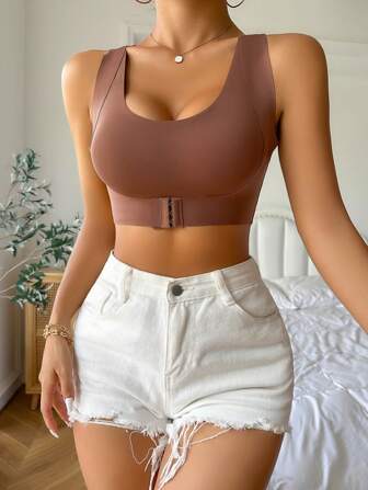 素色鉤眼扣無鋼圈文胸