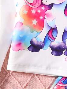 SHEIN 女大童獨角獸印花連帽T恤&喇叭褲 - 彩色 - 查看 5