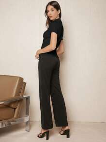 BizChic Solid Mock Neck Tee - Black - View 7
