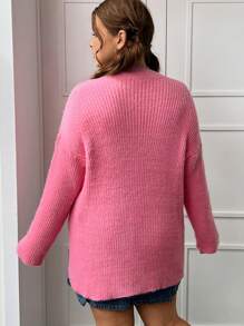 SHEIN EZwear Plus Pull Motif Lettre Épaule tombante - Rose bonbon - Voir 3