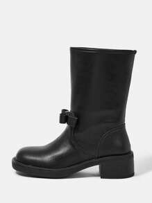 SheIn MOD 女性時尚休閒靴子適用於秋天和冬天 - 黑色 - 查看 1