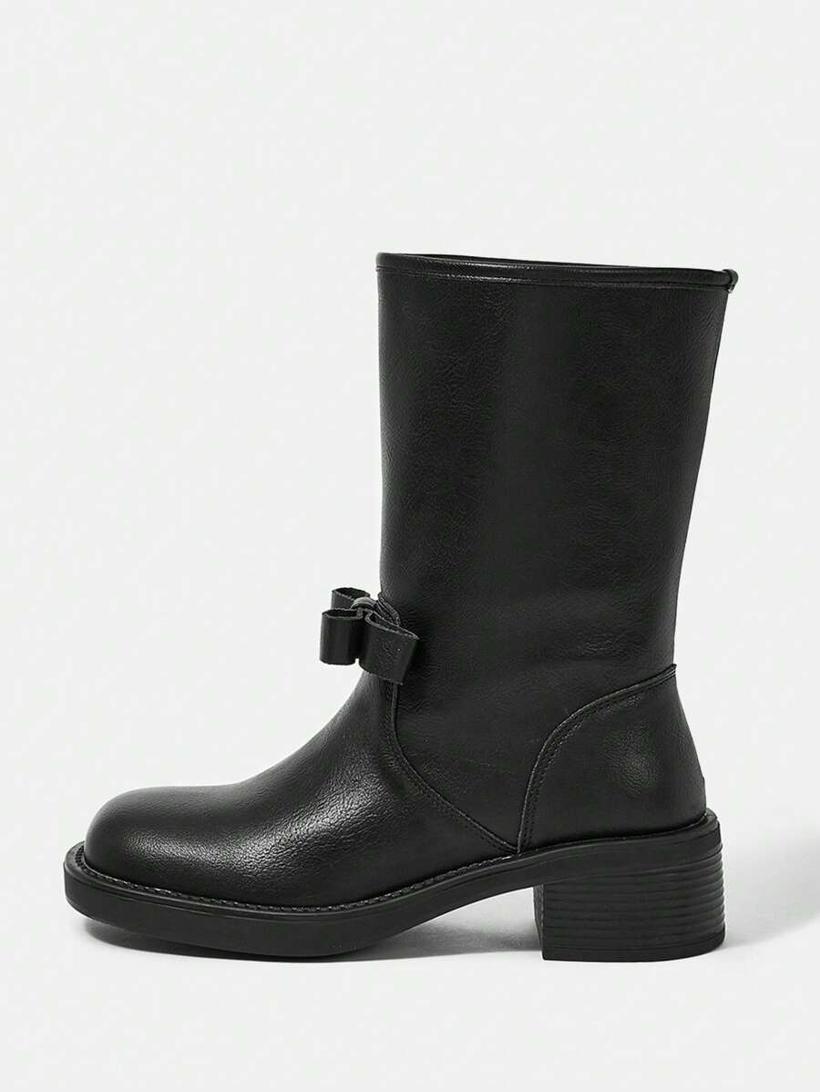 SheIn MOD 女性時尚休閒靴子適用於秋天和冬天 - 黑色 - 查看 1