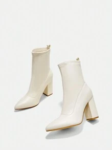 SheIn BIZ Fashionable Pointed Toe Versatile Women's Boots - Beige - View 5