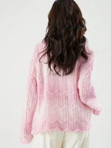 Solid Drop Shoulder Pointelle Knit Sweater