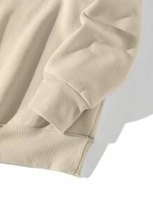 SHEIN Essnce Giày Boots Cowboy & Đồ họa Chữ cái Lót nhiệt Áo nỉ - Màu be - Xem 3