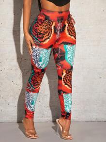 SHEIN SXY 老虎印花緊身打底褲 - 彩色 - 查看 4