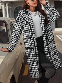 SHEIN Clasi 千鳥格印花落肩袖花呢外套 - 黑與白 - 查看 5