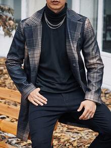 Manfinity Homme Men Plaid Lapel Collar Single Breasted Overcoat - Multicolor - View 7