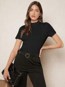 BizChic Solid Mock Neck Tee - Black - View 9