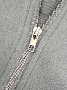 SHEIN Unity 翻蓋口袋拉鏈開襟短款花呢外套 - 淺灰色 - 查看 5