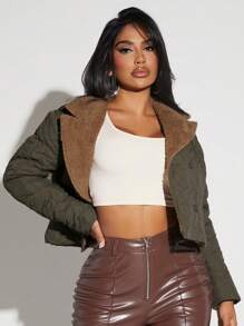 SHEIN SXY 女士橄榄绿色保暖衬垫大衣 - 軍綠色 - 查看 5