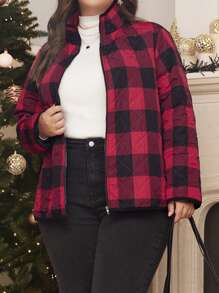 EMERY ROSE 大碼格紋印花拉鏈開襟絎縫外套 - 彩色 - 查看 5