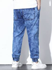 Extended Sizes Nam Plus Dây Rút Eo Quần Jogger Jean Dài Giặt Denim Quần Jogger Jean Hàng Hóa Đồng Bằng Xanh Da Trời Tập Luyện Kích Thước - Màu xanh lam - Xem 6