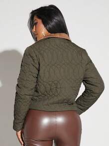 SHEIN SXY 女士橄榄绿色保暖衬垫大衣 - 軍綠色 - 查看 2