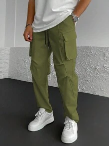 Manfinity LEGND Loose-Fit Men's Cargo Pants With Flap Pockets, Side Drawstring Waist - Army Green - View 1