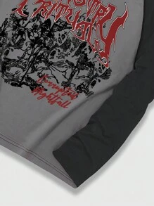 ROMWE MEN Goth Áo thun nam tay in chữ Raglan - Màu xám đen - Xem 7