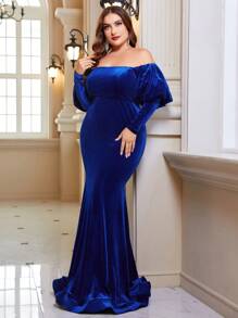 SHEIN Belle 大碼晚宴禮服裙（重工款） - 藍色 - 查看 2