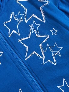 少女星形印花拉链卫衣 - 藍色 - 查看 3