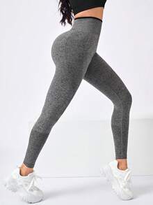 Easithlete Wide Waistband Sports Leggings - Dark Grey - View 2