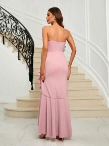 SHEIN Belle Ruffle Trim Asymmetrical Hem Tube Dress - Pink - View 2