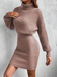 EMERY ROSE 休閒純色女士毛衣連衣裙 - 乾枯玫瑰色 - 查看 3