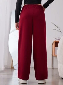 Teen Girl Contrast Tape Side Wide Leg Pants - Red - View 2