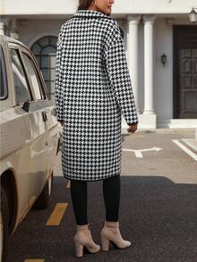 SHEIN Clasi 千鳥格印花落肩袖花呢外套 - 黑與白 - 查看 6