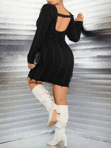 SHEIN LUNE Plus Cut Out Backless Drawstring Side Bodycon Dress - Black - View 2