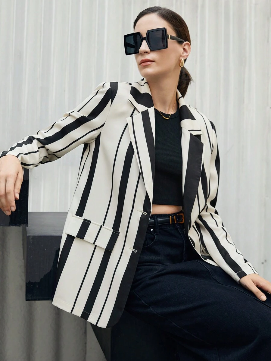 BizChic 條紋印花西裝領西裝外套 - 彩色 - 查看 1